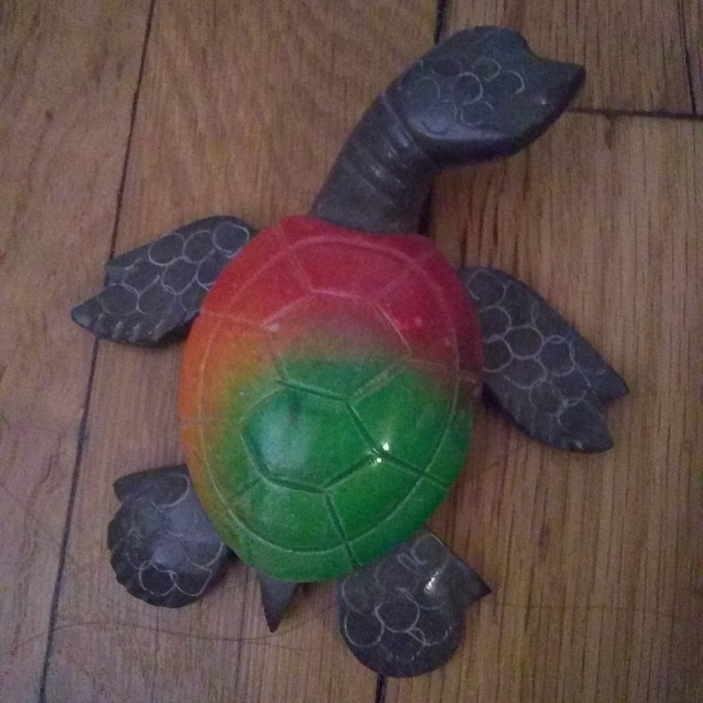 Ceramic Turtle Paperweight Red Green Shell
